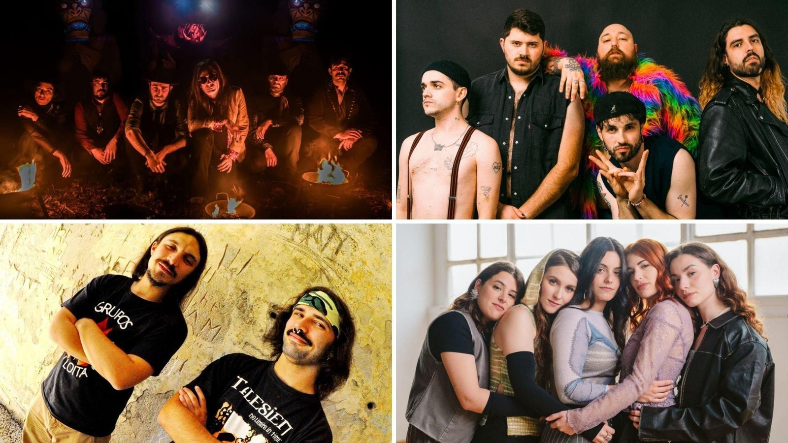 Arriba: Indy Tumbita & The Voodoo Bandits y Youcanthide. Abajo: Dioivo y Fillas de Cassandra con Tanxugueiras.