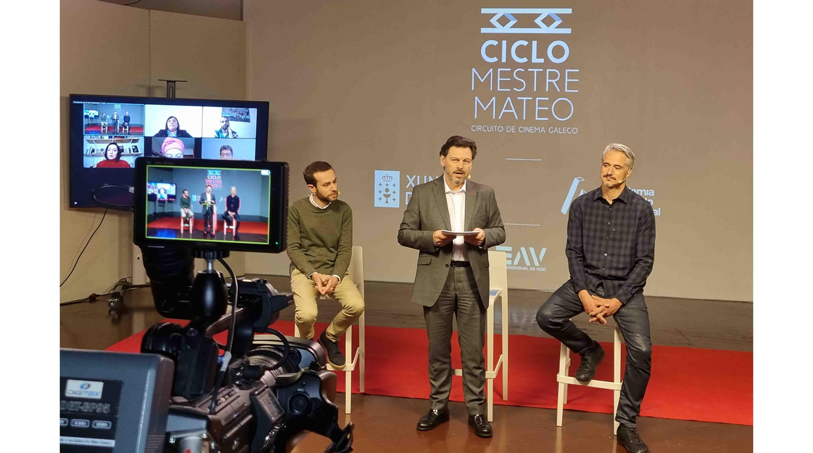 Imagen de la presentación, en el I.E.S. Audiovisual de Vigo, del Ciclo de cine Mestre Mateo 2023