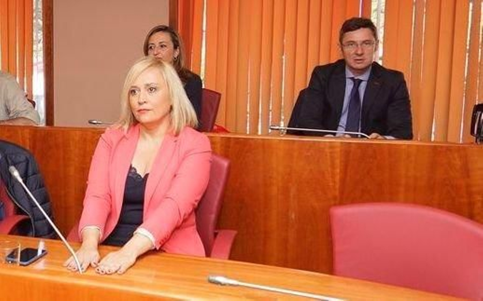 Elena Muñoz, con Fidalgo, en el último pleno de junio.