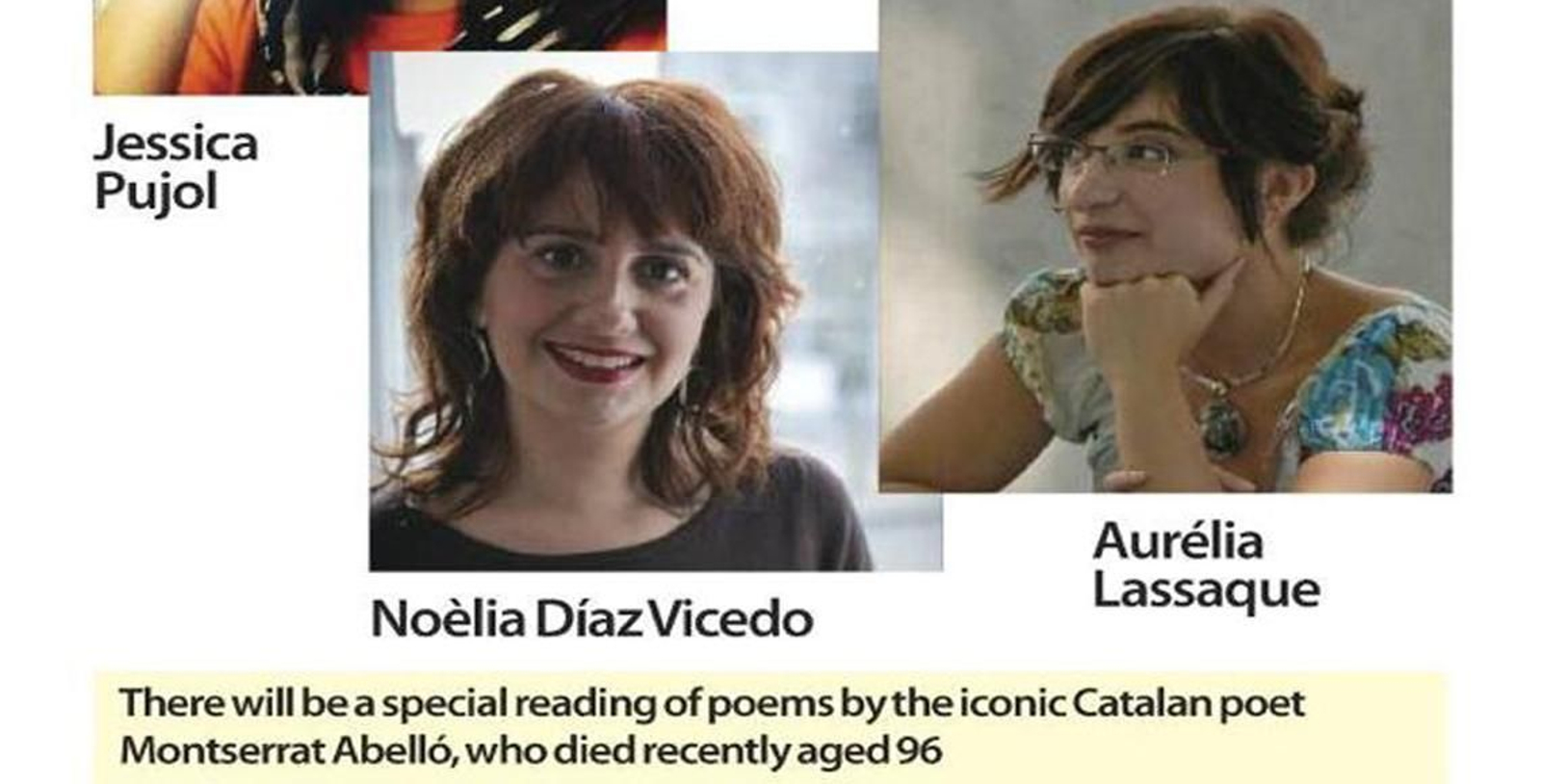 La jornada poética contará con la presencia de Jessica Pujol, Noèlia Díaz Vicedo y Aurélia Lassaque.