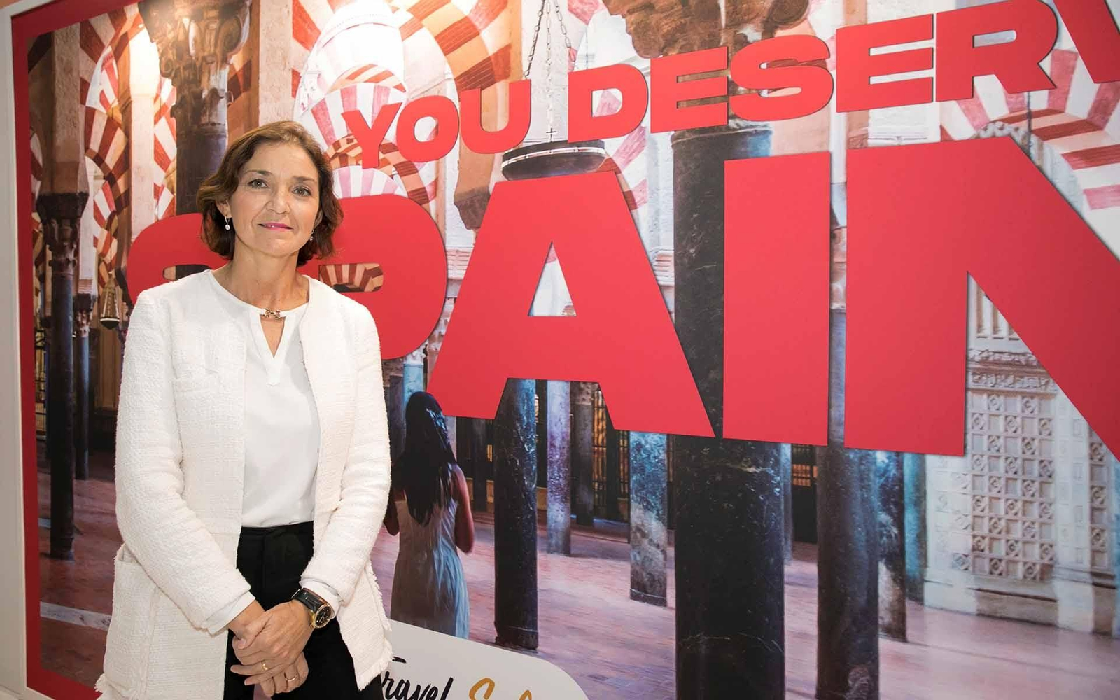 La ministra española de Industria, Comercio y Turismo, María Reyes Maroto, en la feria de turismo World Travel Market (WTM). EFE/ Ángeles Ródenas