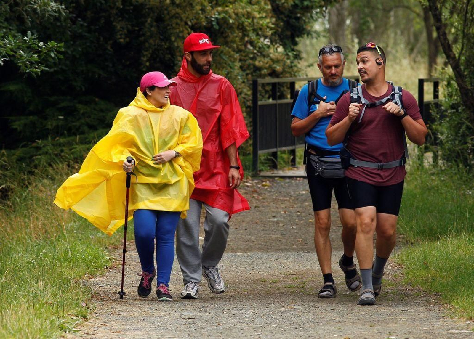 Cuatro peregrinos, a la altura del municipio coruñés de Melide.