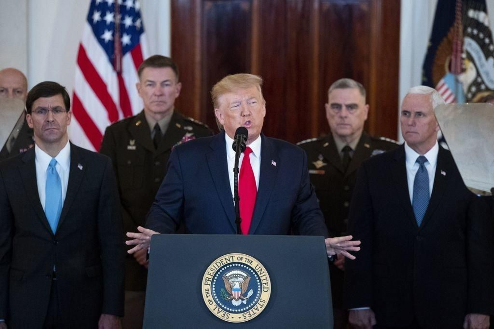 El presidente norteamericano Donald Trump, durante su intervención al país desde la Casa Blanca.