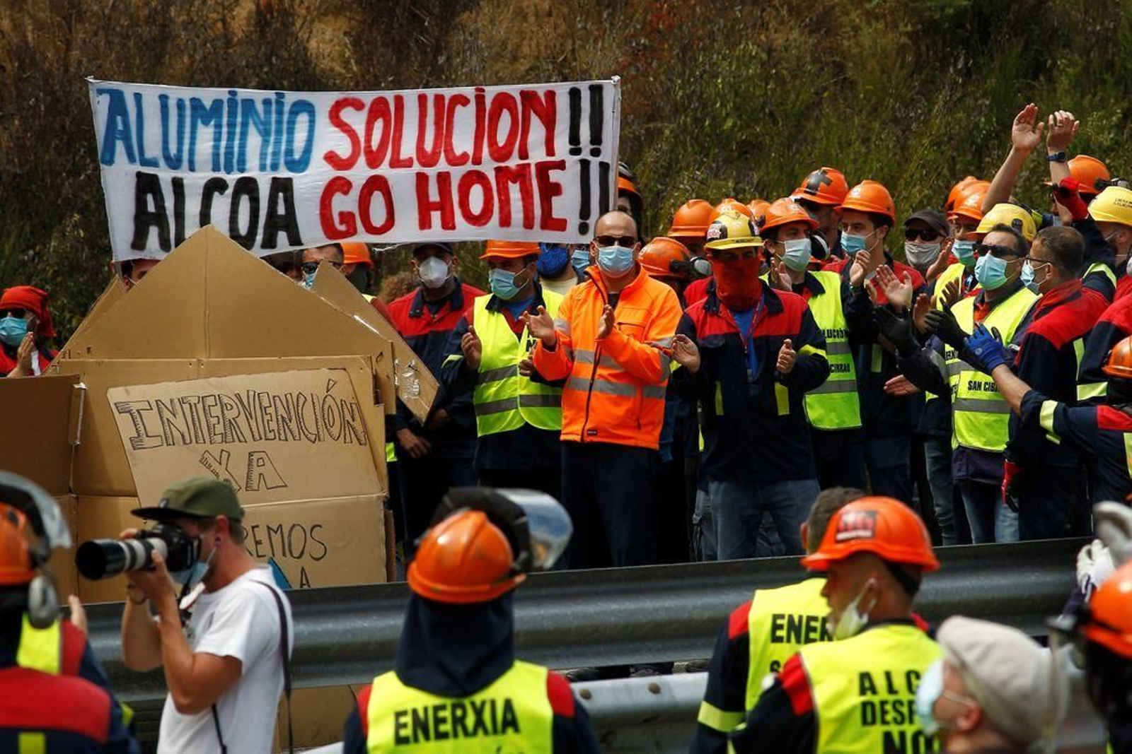 Protesta de los trabajadores de la planta lucense de Alcoa.