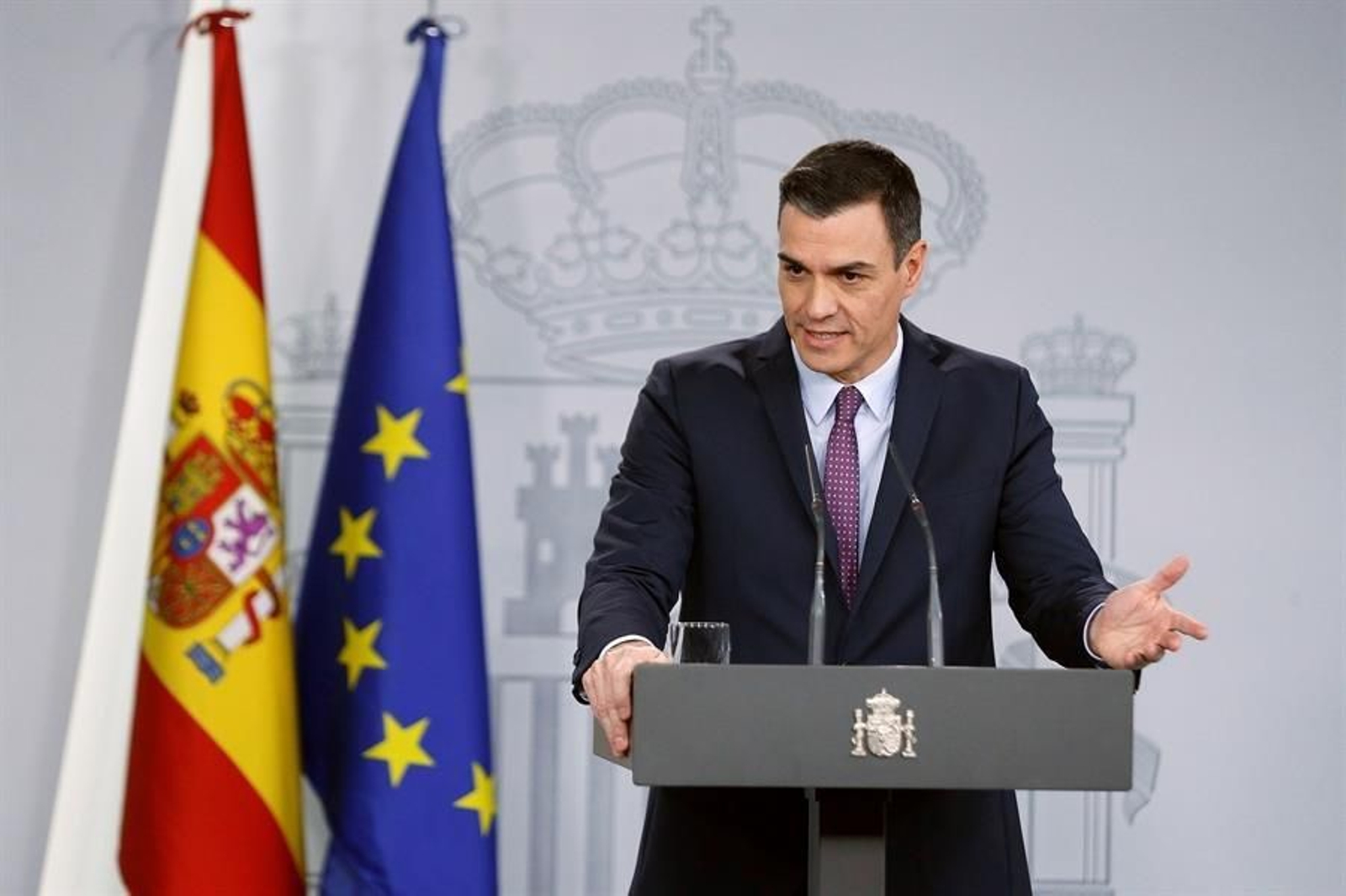 El presidente del Gobierno, Pedro Sánchez, durante la rueda de prensa ofrecida este martes al término de la primera reunión del nuevo Consejo de Ministros