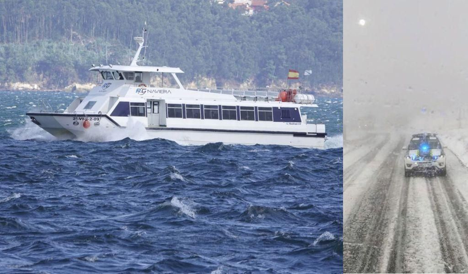 El temporal "Álex", la primera borrasca del otoño, dejó fuertes vientos, sobre todo en la costa, que llegaron a 70 kilómetros en el centro de Vigo y provocaron fuerte oleaje que dificultó la navegación en la Ría. Hubo desprendimientos y dos personas fueron ingresadas en el Cunqueiro por accidentes de tráfico, mientras en el interior dejó las primeras nieves