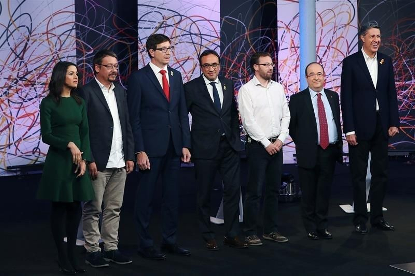 Debate electoral organizado por La Sexta, con los candidatos Josep Rull (JxCat), Carles Mundó (ERC), Inés Arrimadas (Ciudadanos), Miquel Iceta (PSC), Xavier Domènech (Catalunya en Comú-Podem), Xavier García Albiol (PPC) y Vidal Aragonés (CUP)
