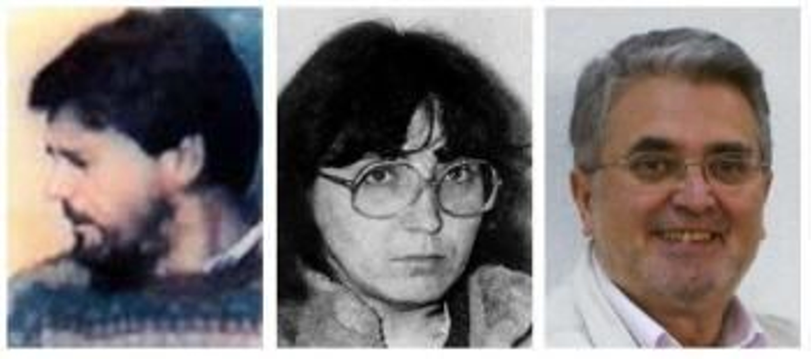 Fotografías de archivo de los tres miembros de los GRAPO Vicente Sarasa Cecilio, Manuela Ontanilla Galán y José Antonio Ramón Teijelo