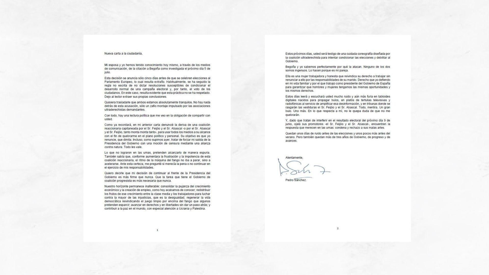 Carta a la ciudadanía de Pedro Sánchez.