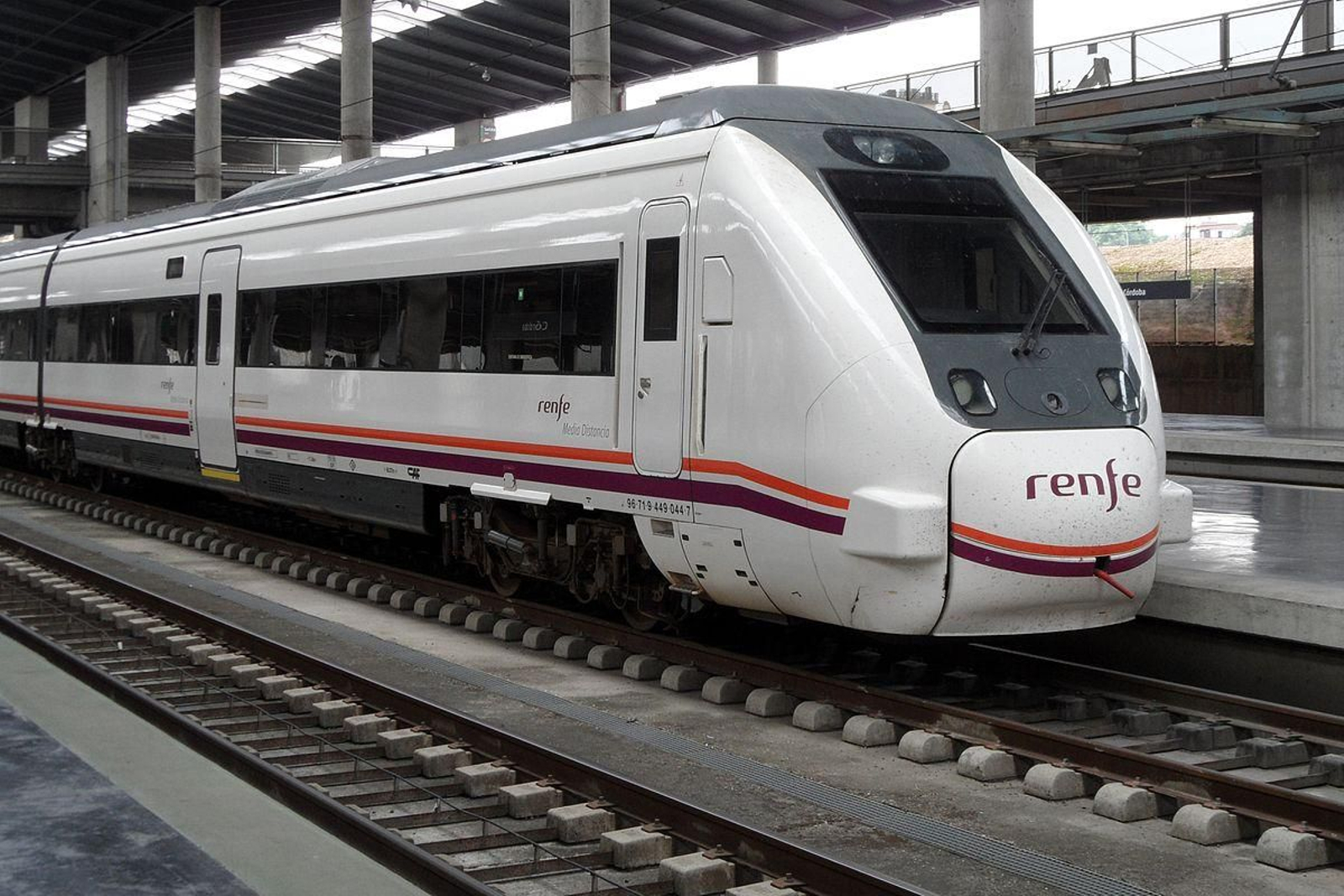 Un tren de Renfe llegando a la estación.