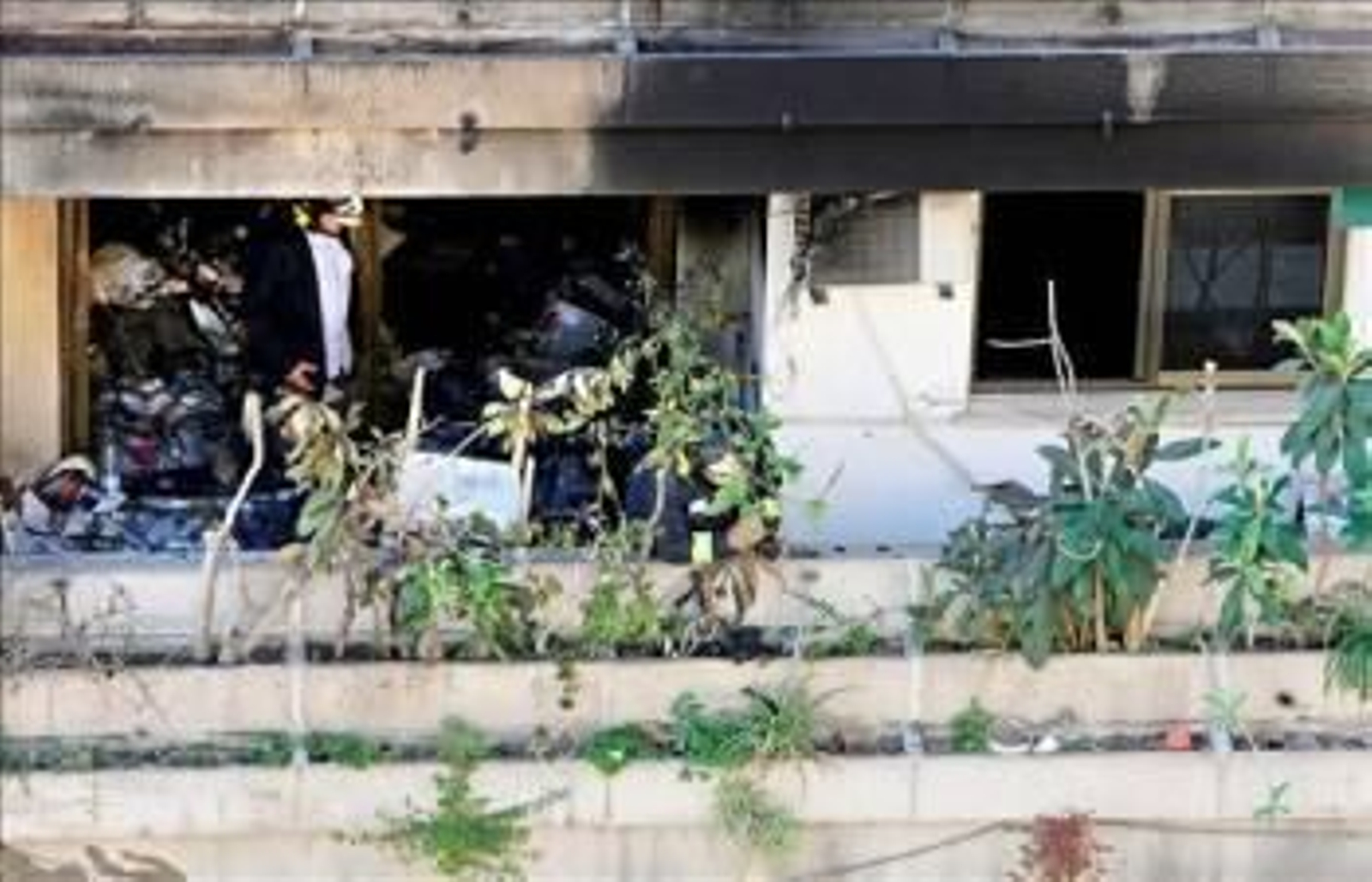 Dos bomberos inspeccionana la vivienda donde han aparecido los cadáveres. (Foto: MANUEL BRUQUE)