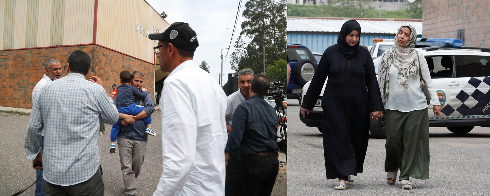 Las familias marroquíes se concentraron ayer en el punto habilitado para las víctimas en Guillarei, donde acompañaron al hermano de la mujer fallecida junto a su marido