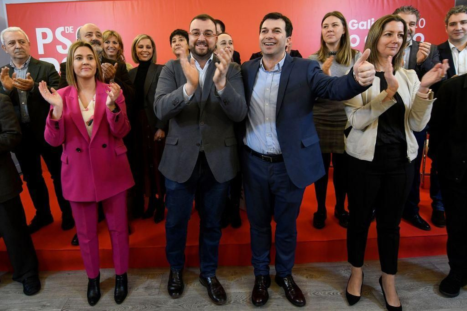 Barbón, Caballero y Méndez, durante el acto de los socialistas gallegos en Lugo.