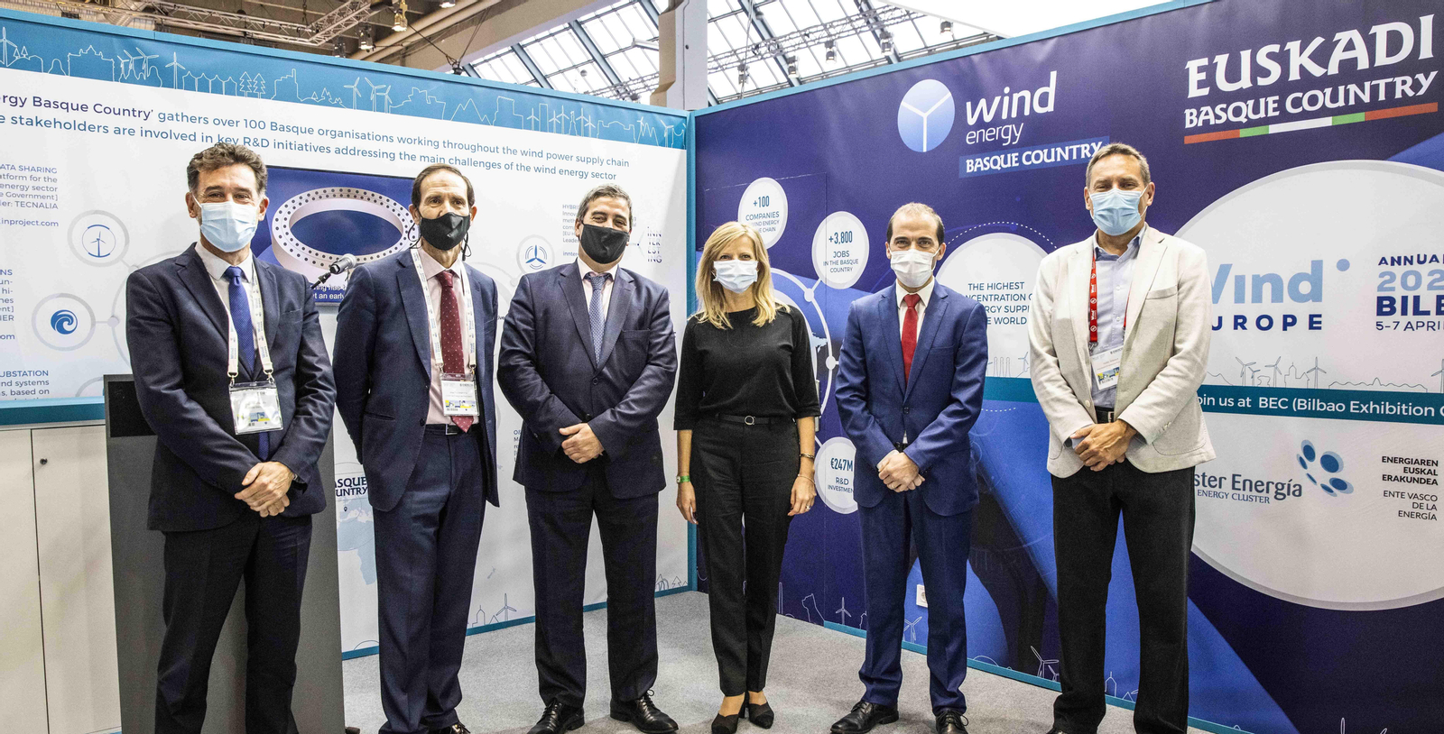 Group photo at Basque Energy Cluster in Wind stand at  WindEurope Electric City in Bella Center in Copenhagen, Denmark November 24, 2021.
