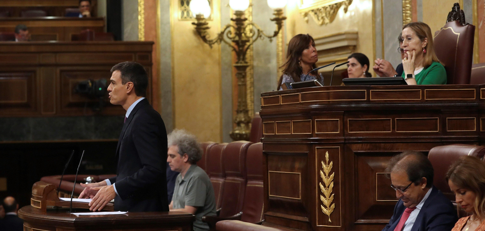 El presidente del Gobierno, Pedro Sánchez, durante su comparecencia en el Congreso