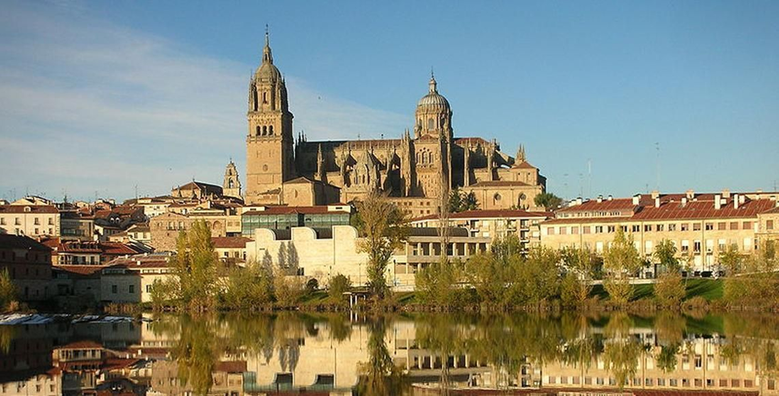 Vista de la catedral de Salamanca al otro lado del río Tormes.