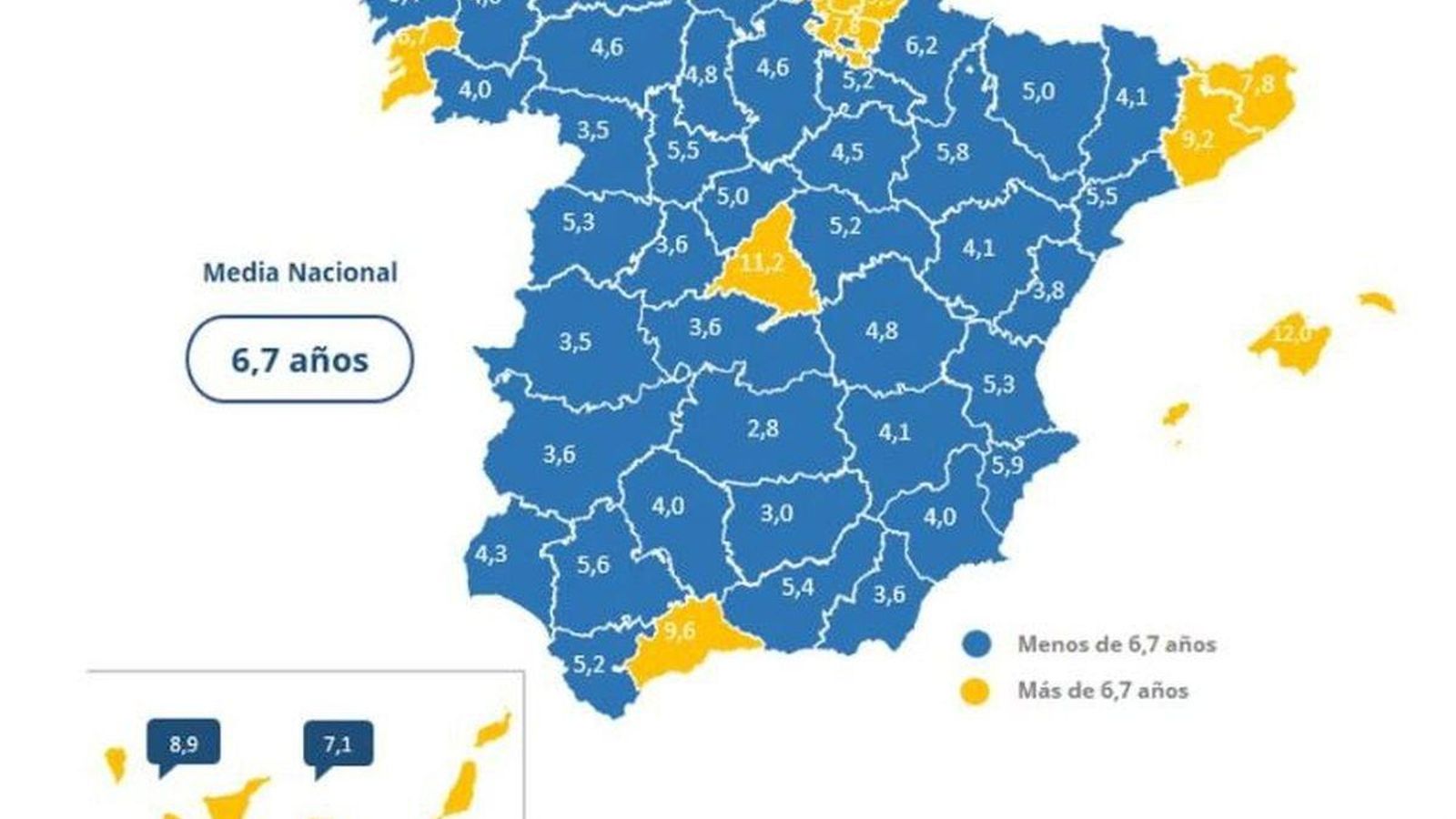 En amarillo, las zonas donde más tiempo cuesta pagar la hipoteca de una vivienda. Vigo, una excepción.