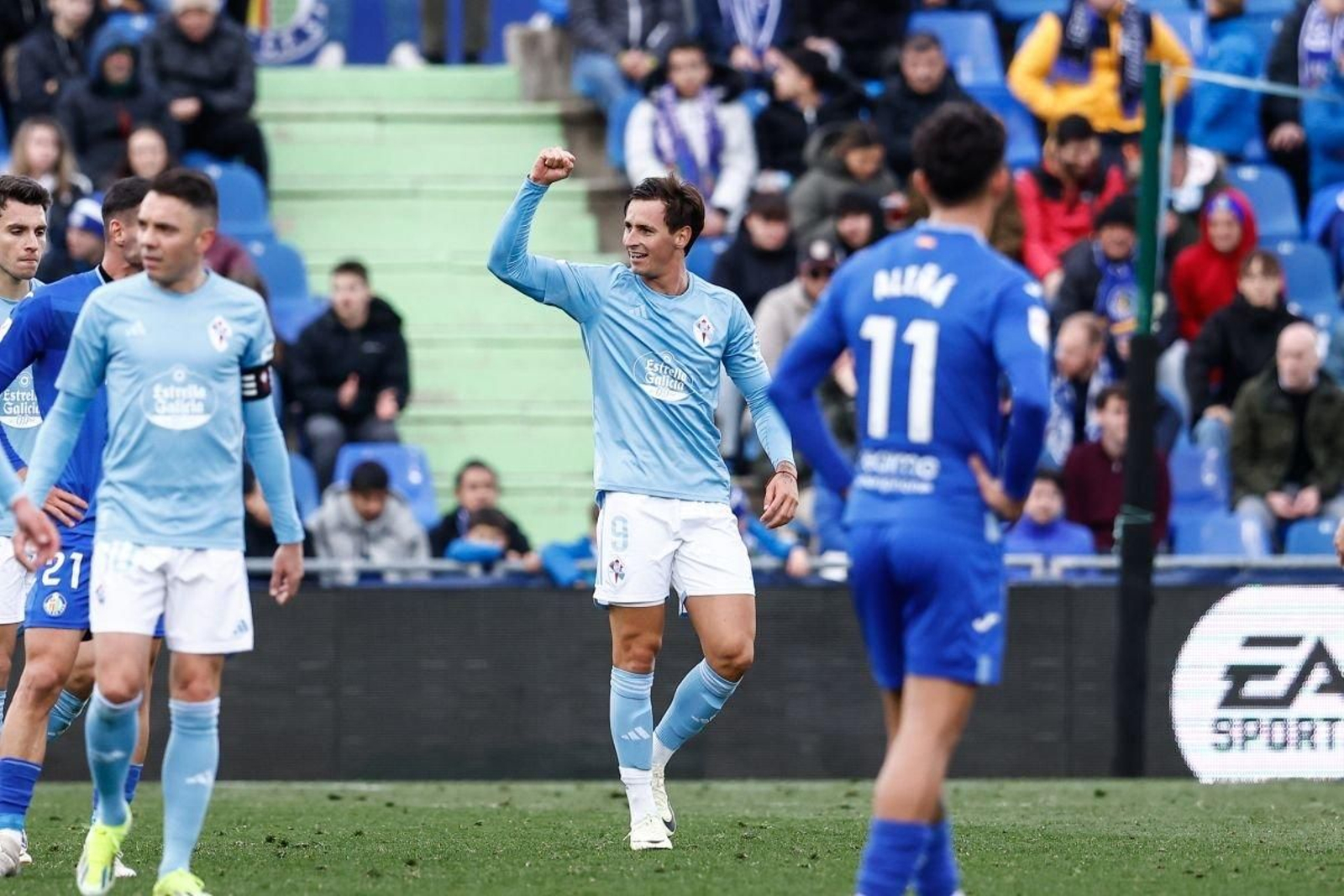 Tadeo Allende celebra el gol que marcó ayer ante el Getafe.