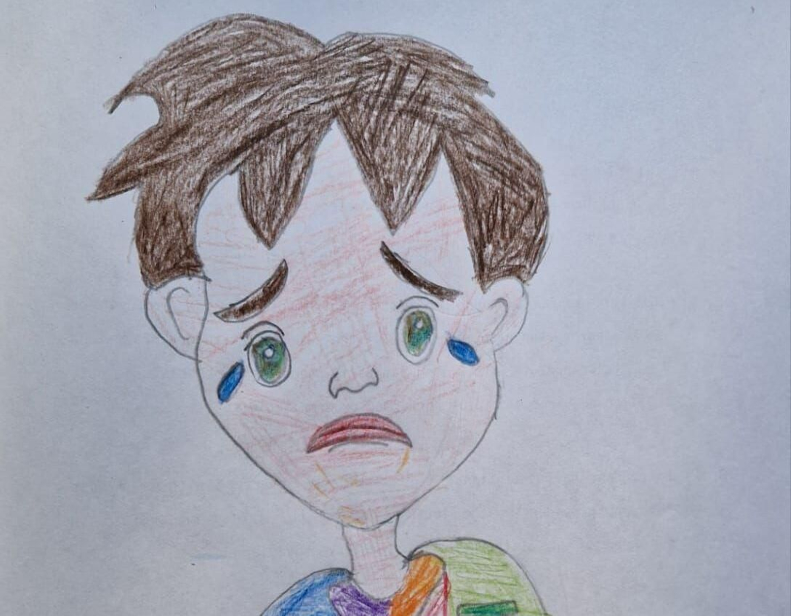 En la imagen un dibujo de un alumno de las Aulas Alce que llora por el cierre y pide la continuidad de las clases en español.