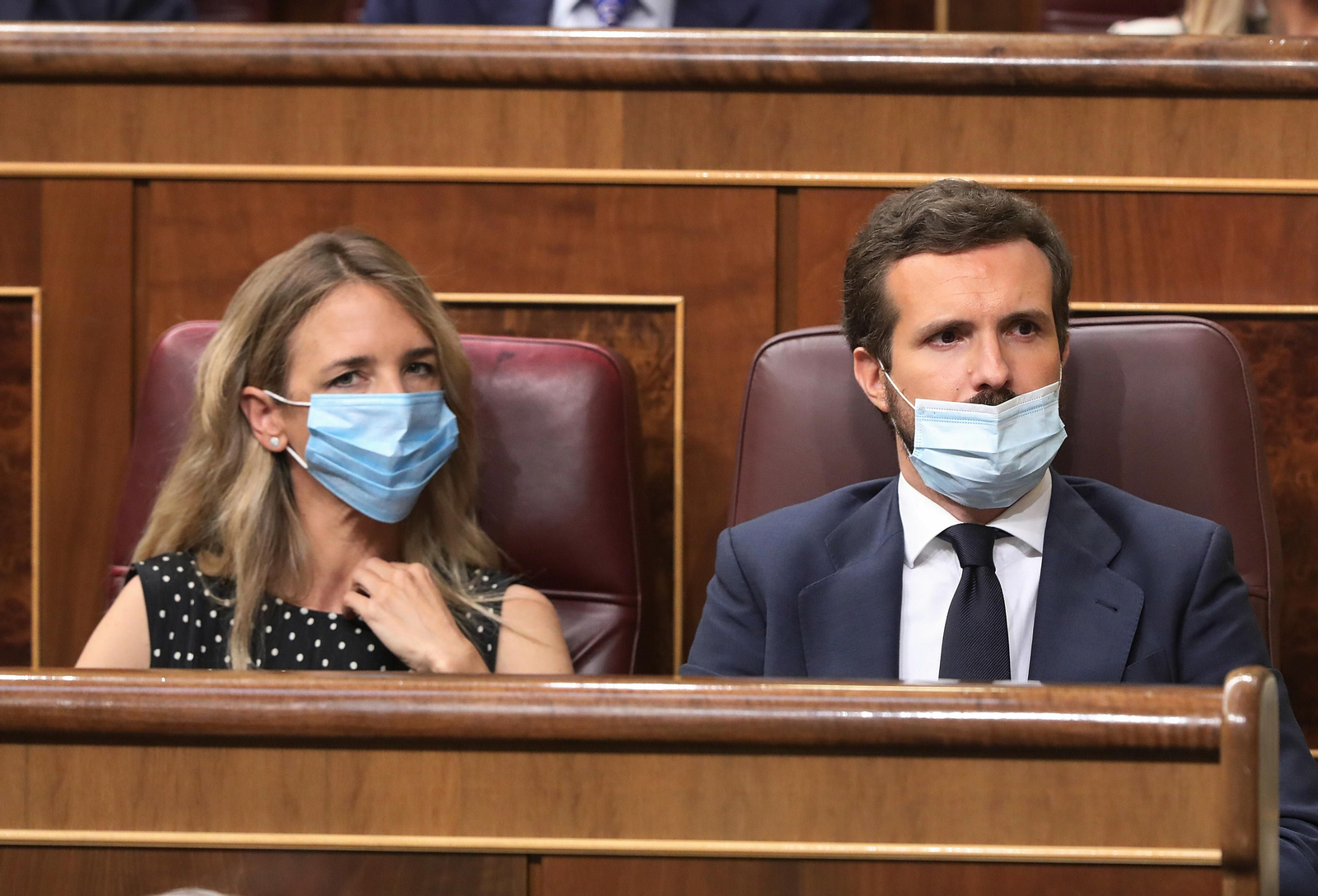 La portavoz del Grupo Popular en el Congreso de los Diputados, Cayetana Álvarez de Toledo; y el presidente del Partido Popular, Pablo Casado