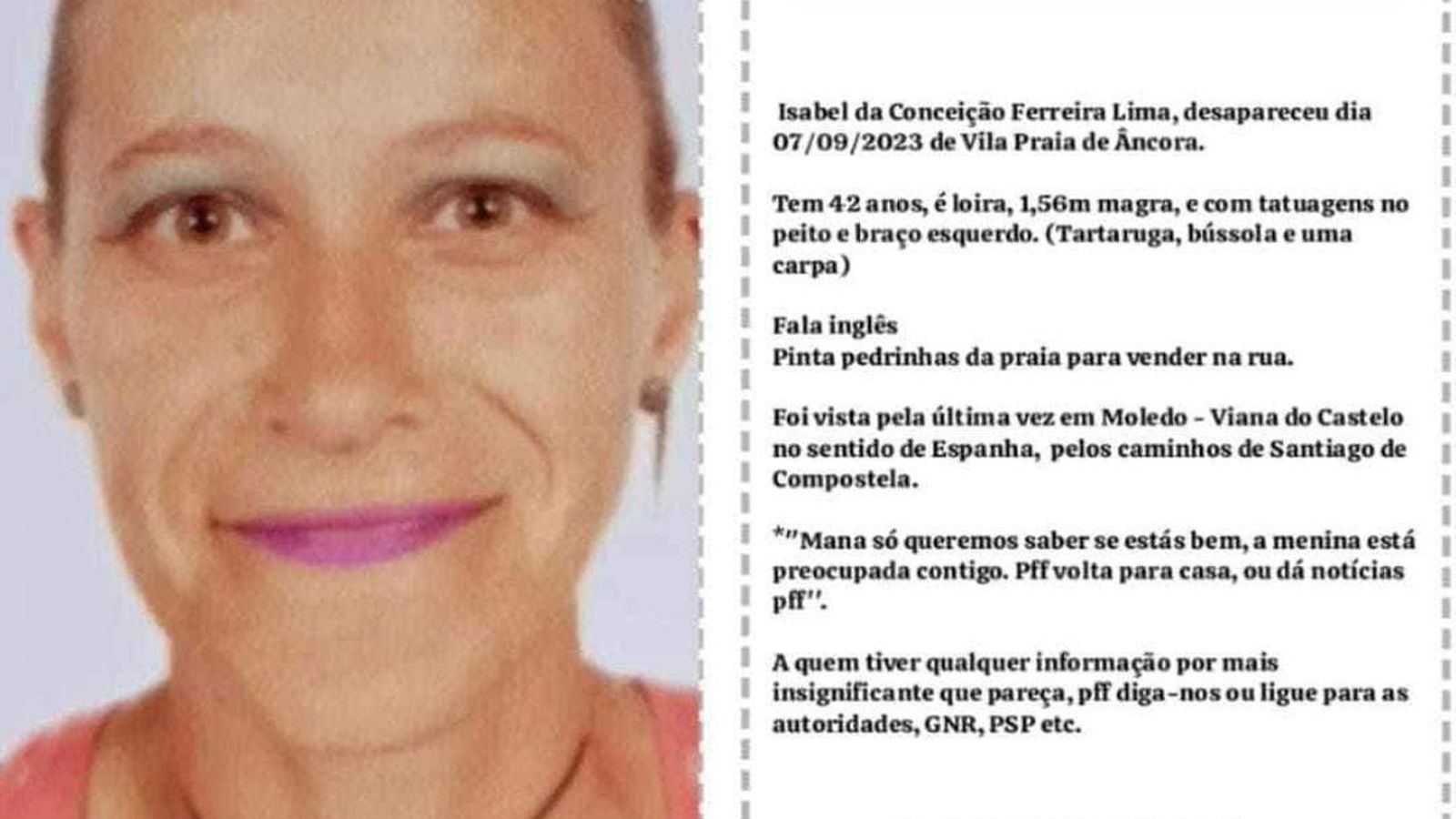 Cartel distribuido con la imagen de Isabel Lima para tratar de dar con su paradero.