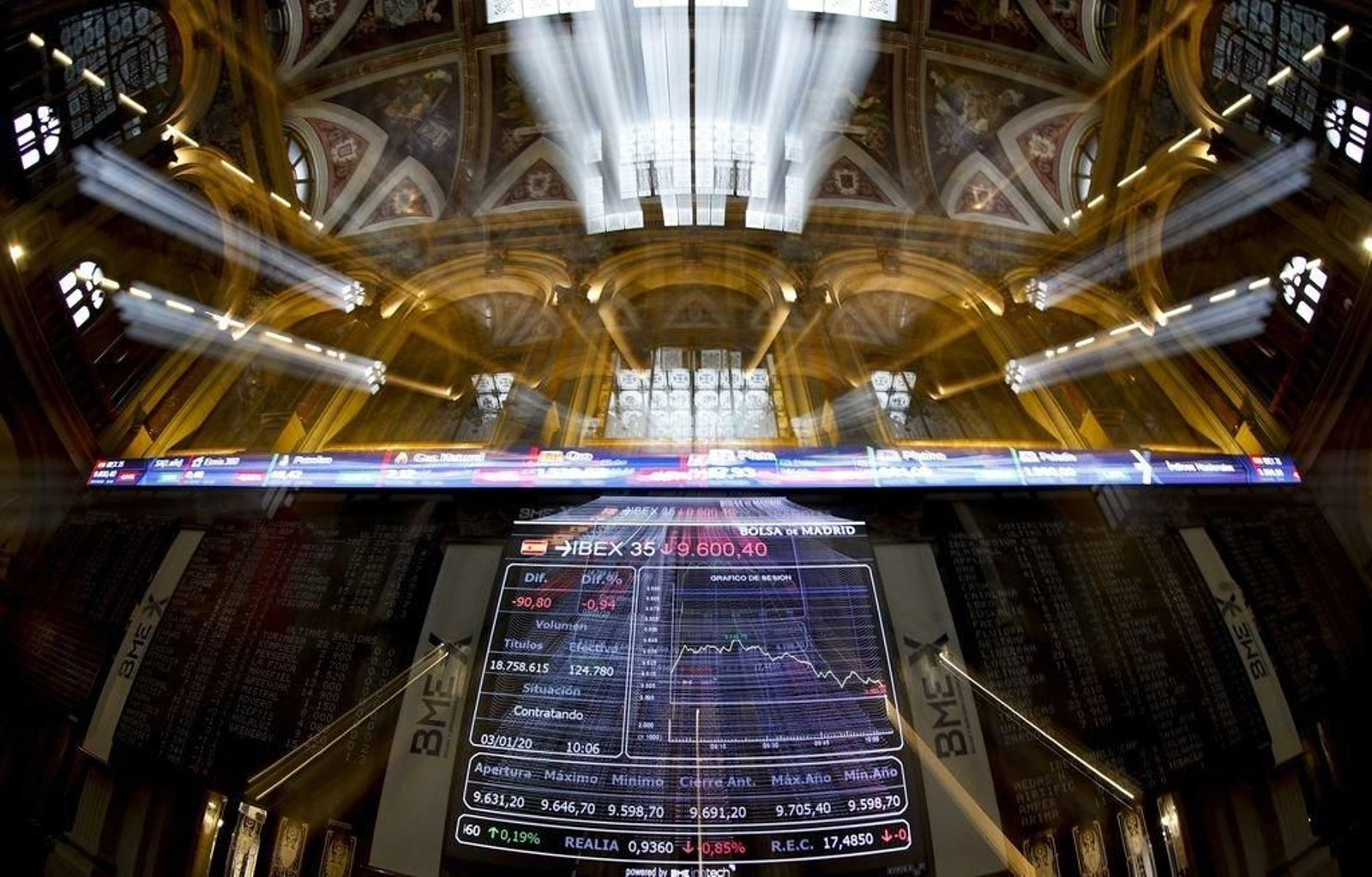 Imagen de la sesión de ayer en el parqué de la Bolsa madrileña.