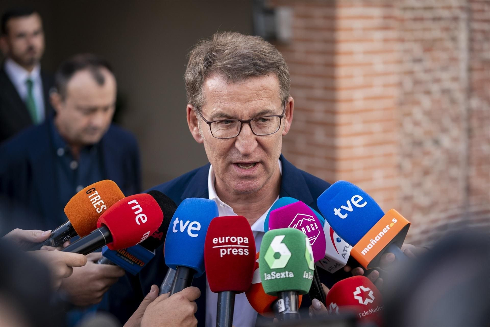 El líder del PP, Alberto Núñez Feijóo, durante una comparecencia pública.