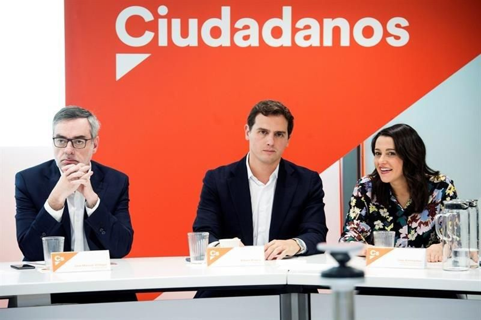 Villegas, Rivera y Arrimadas, durante la reunión de la ejecutiva de Ciudadanos.