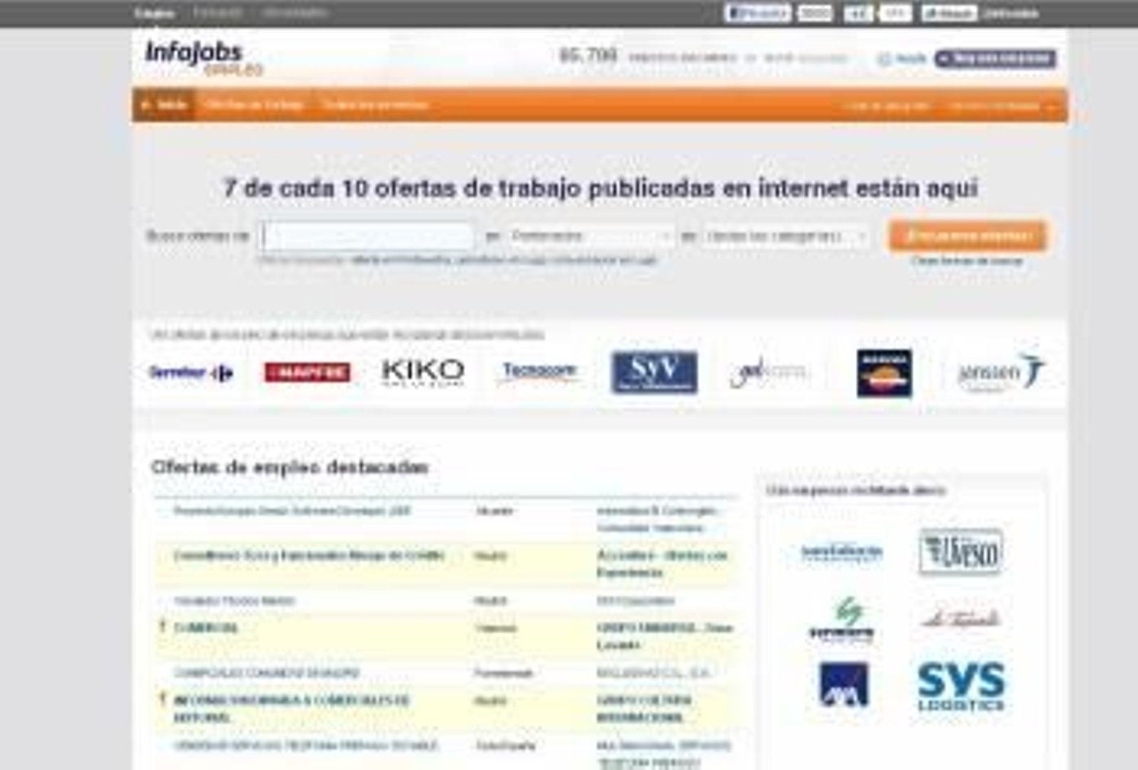 Captura de pantalla del portal de empleo
