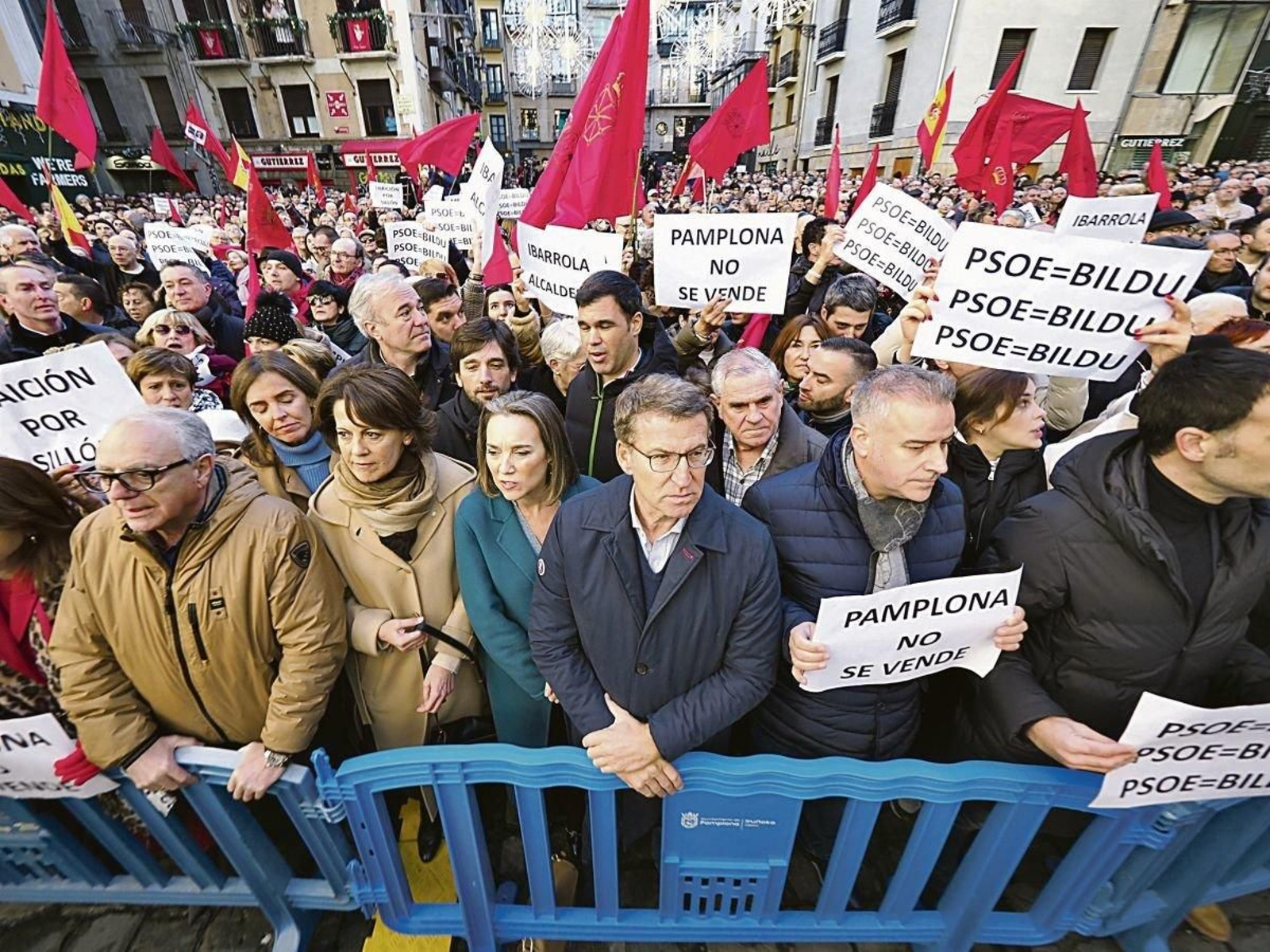 El presidente del PP, Alberto Núñez Feijóo, en la concentración de Pamplona.