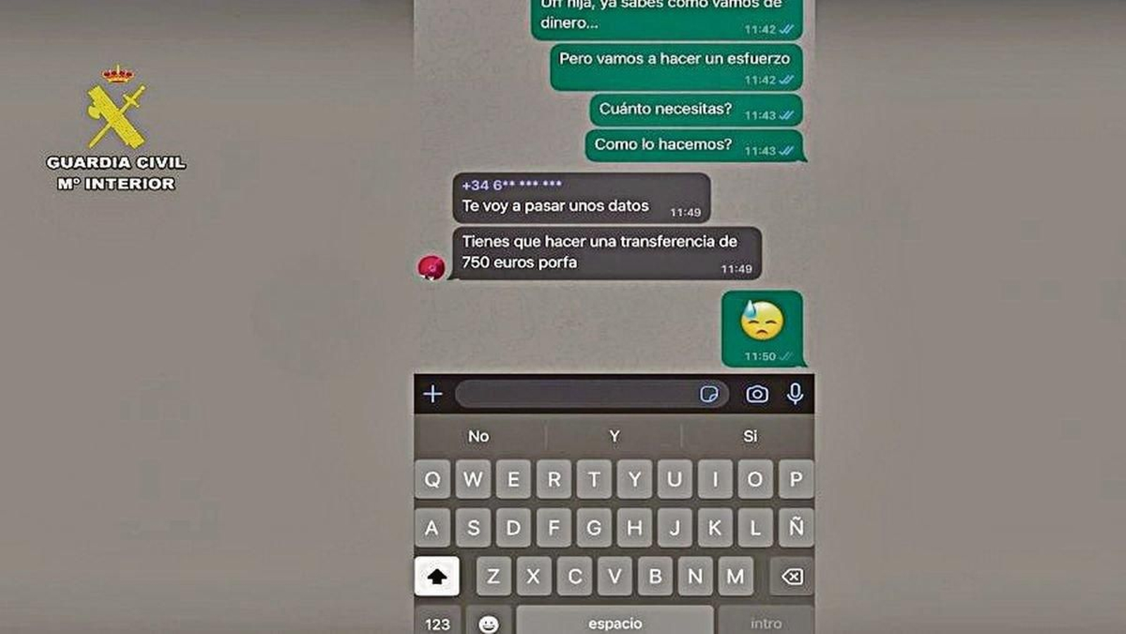 Imagen de la estafa del hijo en apuros, que todavía sigue captando víctimas en Vigo.