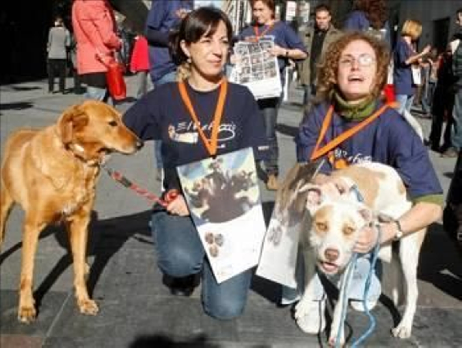 Dos voluntarias de la asociación contra el maltrato animal 'El Refugio' posan con varios perros. (Foto: Víctor Lerena)