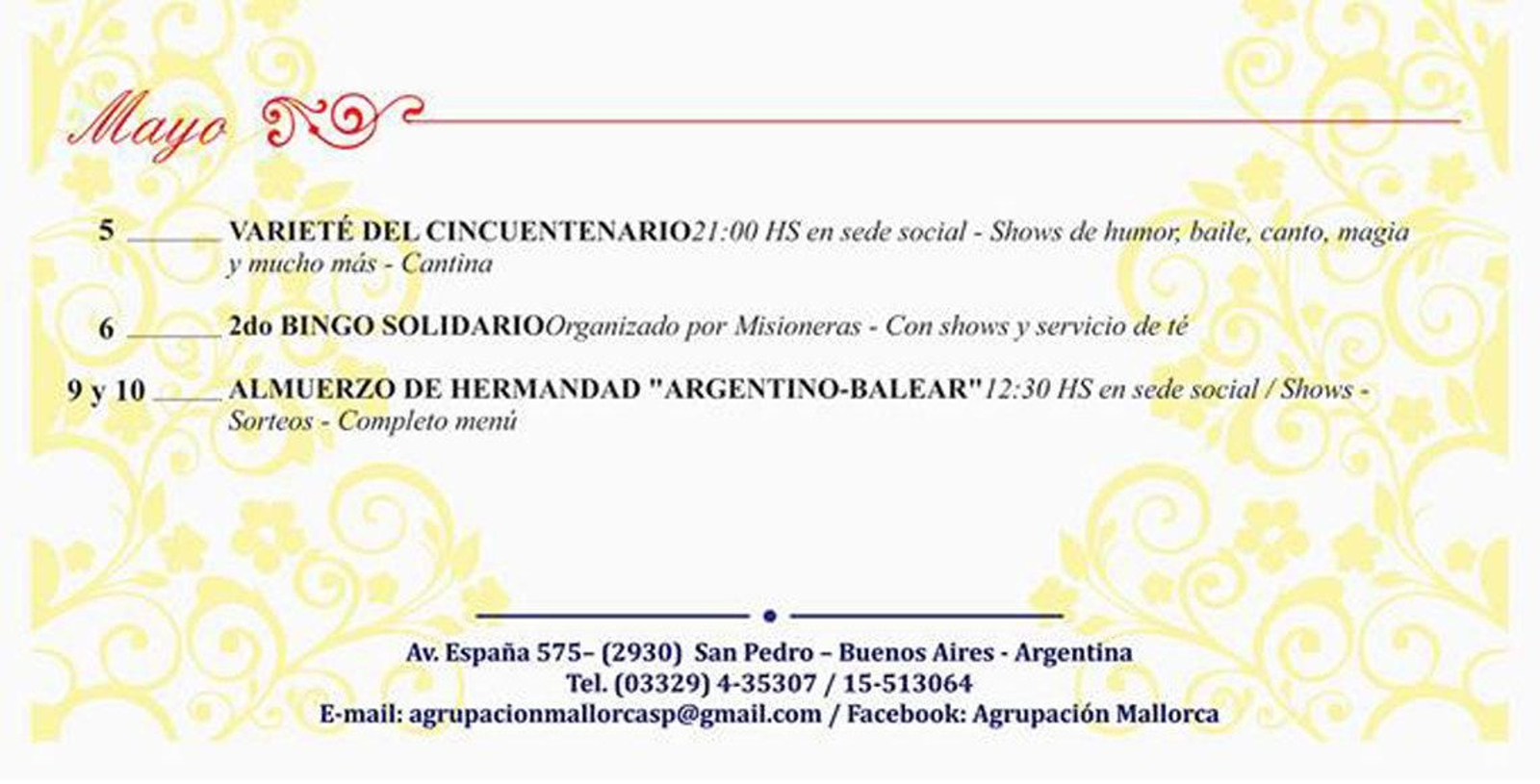 Actividades de la Agrupacion-Mallorca previstas para el mes de mayo