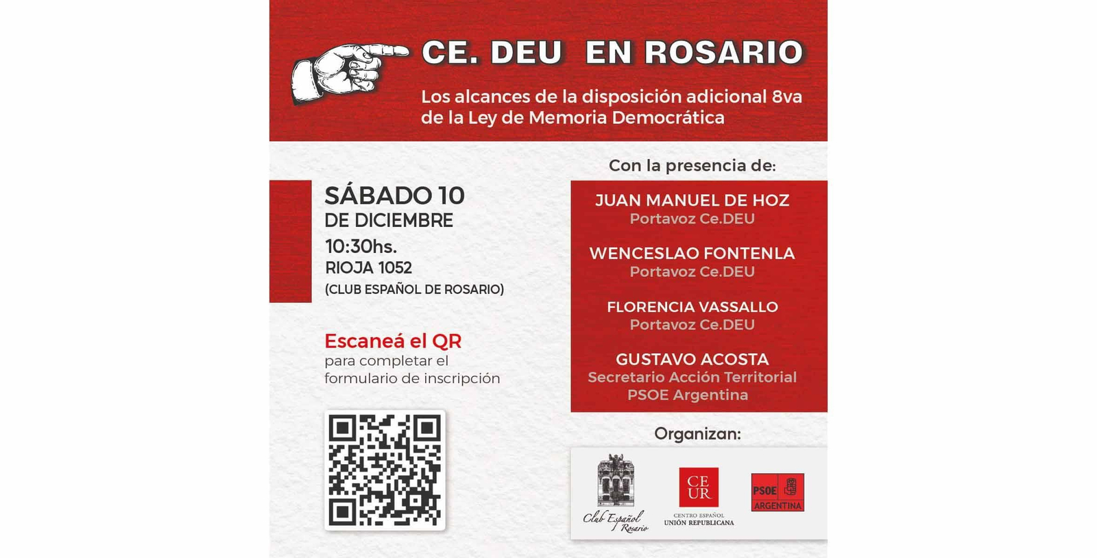 Convocatoria de Ce.DEU en el Club Español de Rosario