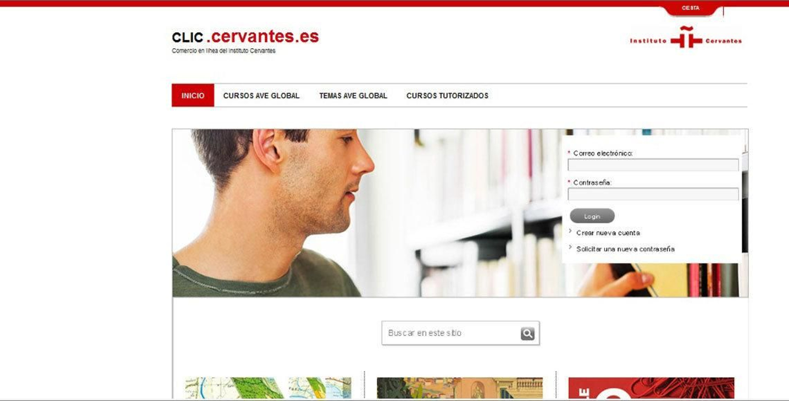 La página de inscripción de los cursos por internet a través de las tiendas CLIC del Instituto Cervantes.