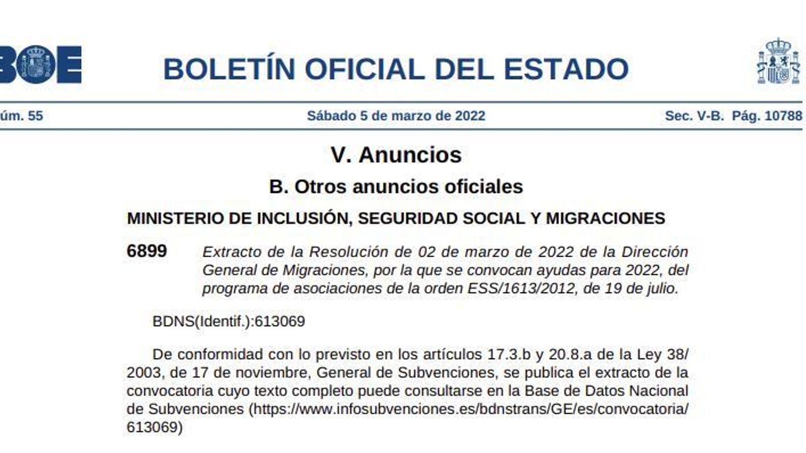 BOE Ayudas Asociaciones 2022