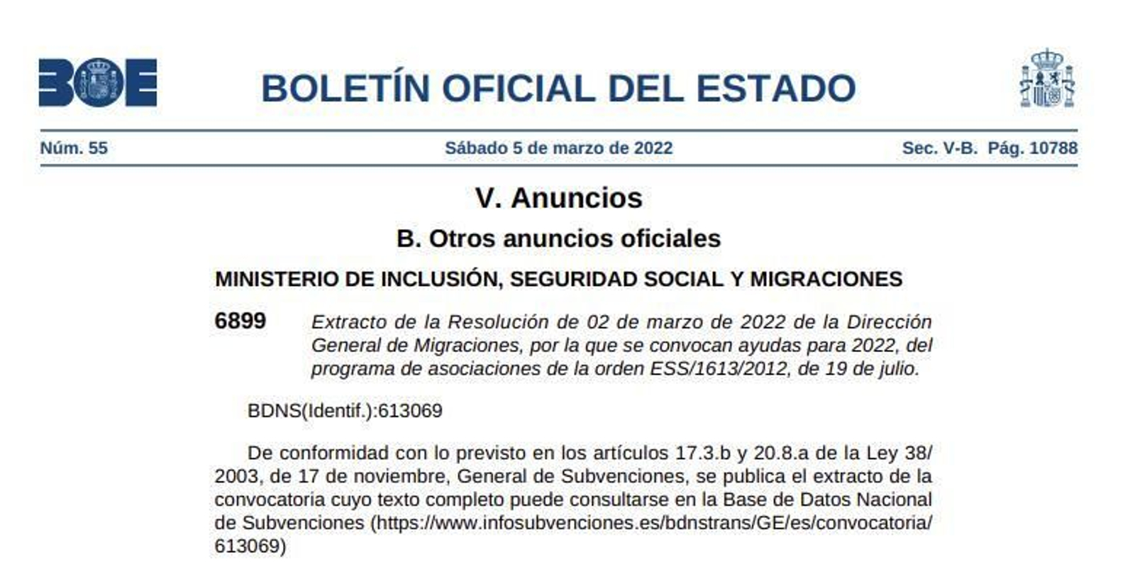 BOE Ayudas Asociaciones 2022