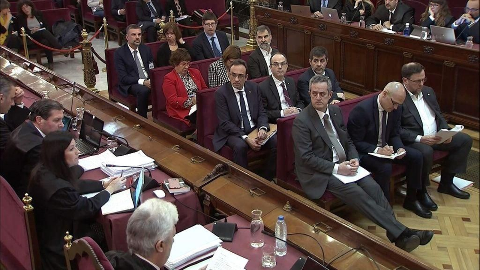 Los líderes independentistas del 1-O en su declaración en el TS el 13 de febrero de 2019.