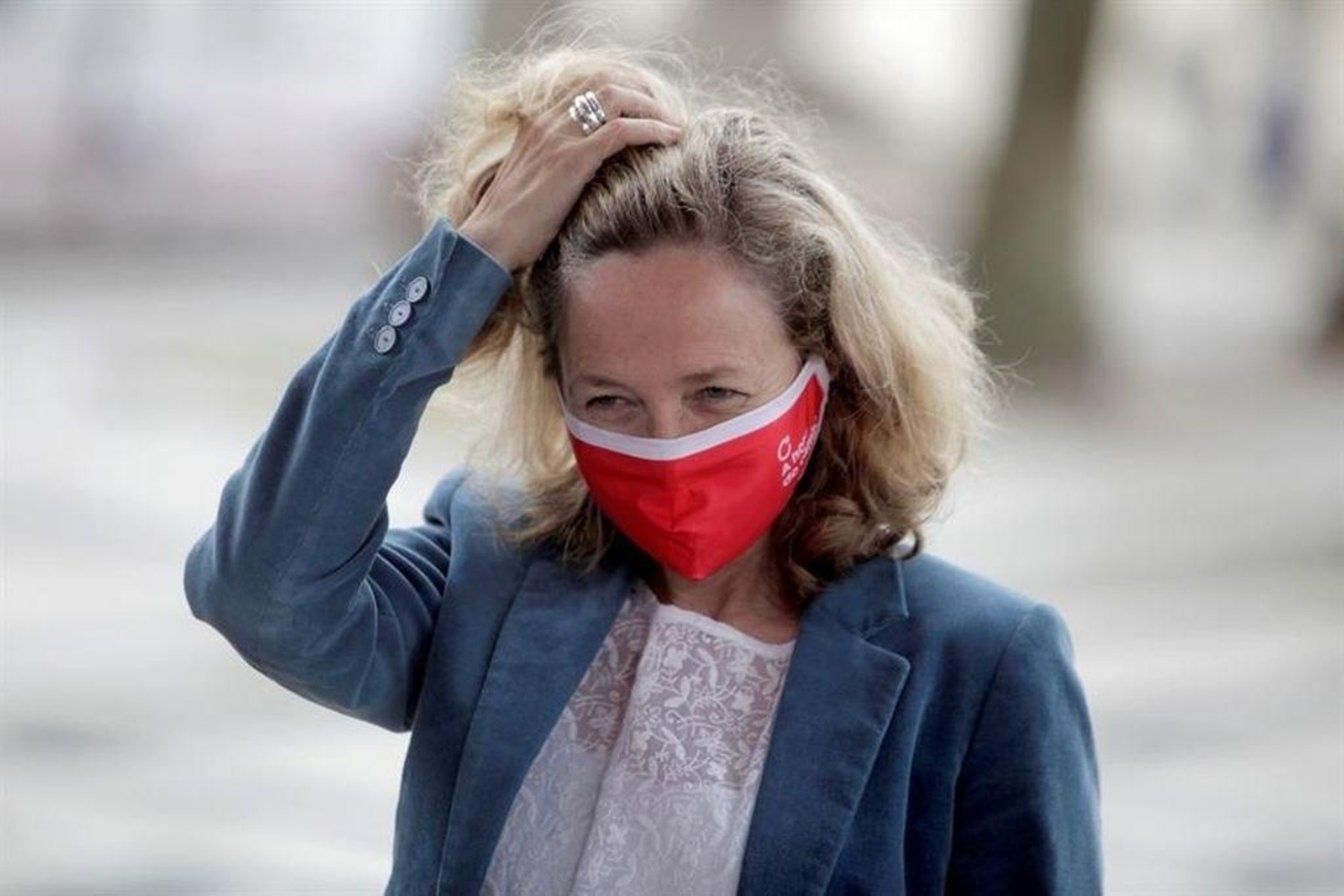 La ministra de Economía, la coruñesa Nadia Calviño, en un mitin en Galicia.