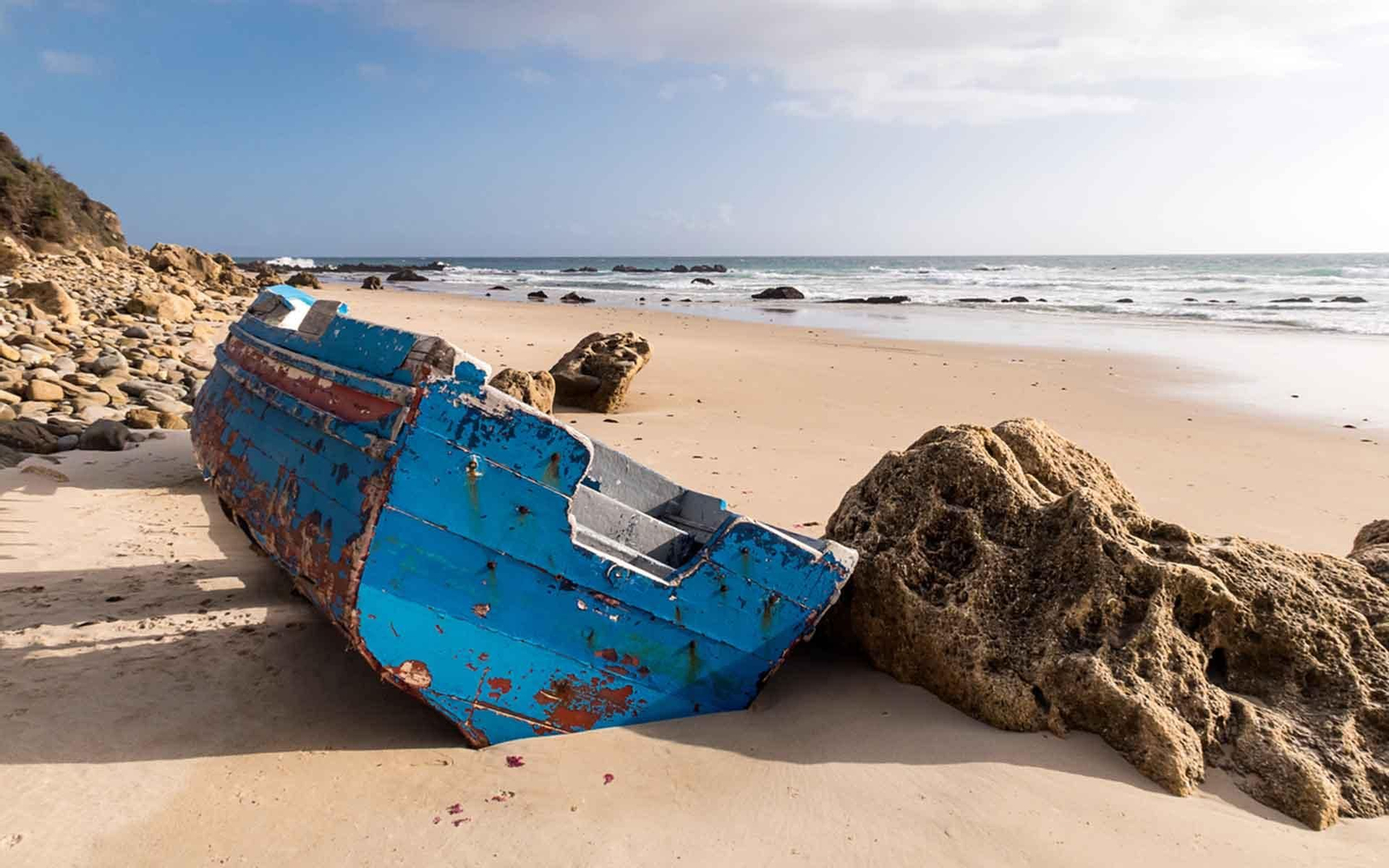 Small boat used for illegal immigration. Found on the beaches of Tarifa, Cádiz
