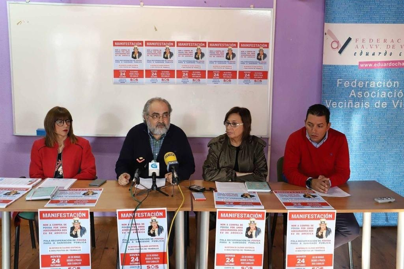 Ruth Vallejo CGT-SGPS), Manuel Moreira,  Chus Neira (CIG) y Alejandro Iglesias (CCOO).