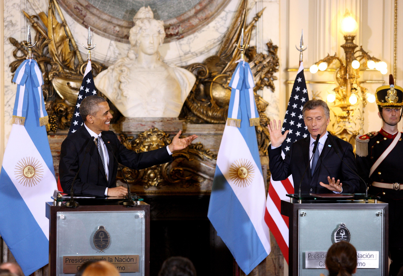 Barack Obama, durante la distendida rueda de prensa conjunta con Mauricio Macri en la Casa Rosada.