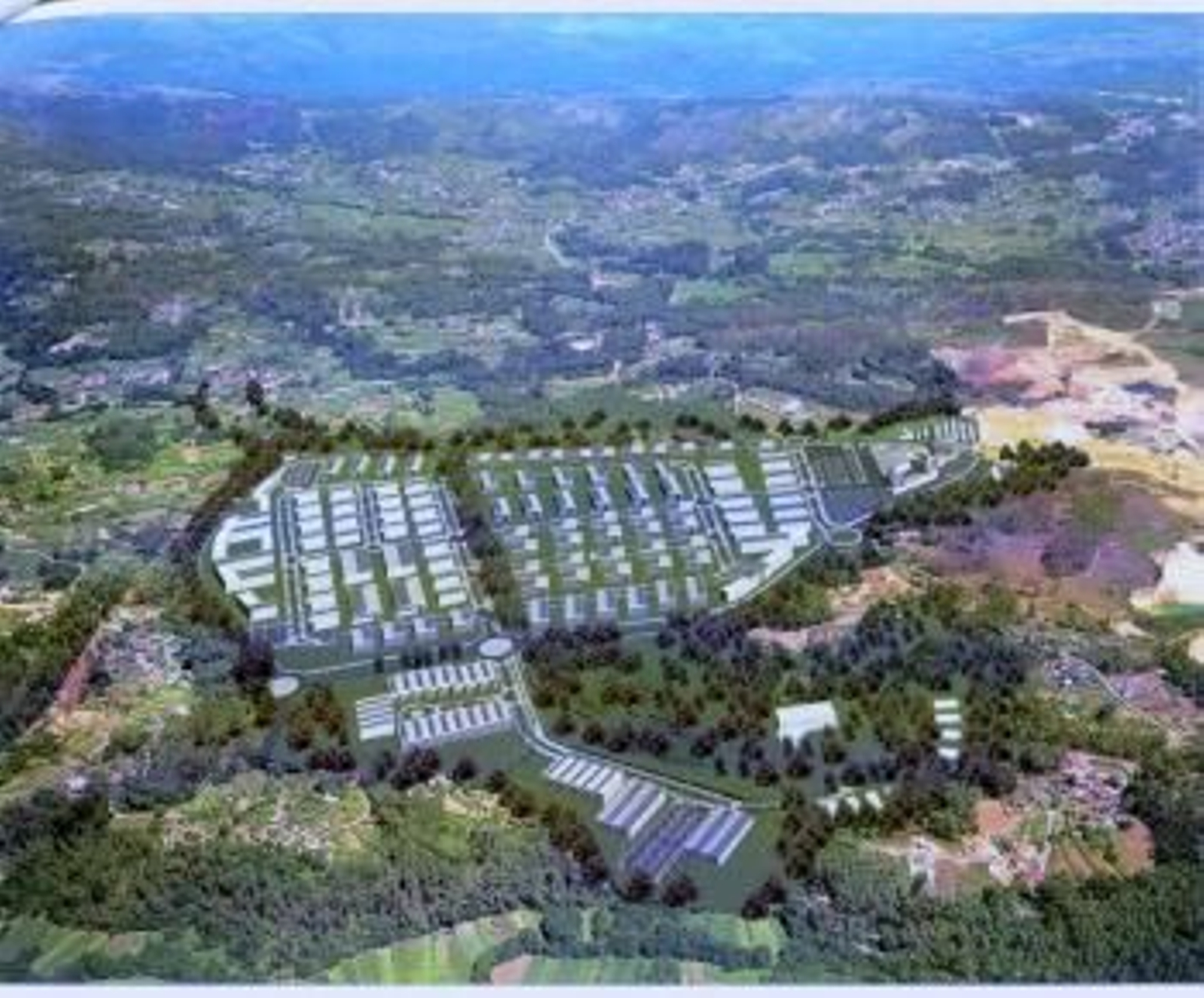 Imagen virtual de cómo quedaría el Puerto Seco entre Salvaterra y As Neves, que sólo la fábrica de Mitsubishi lograría ponerlo en marcha.