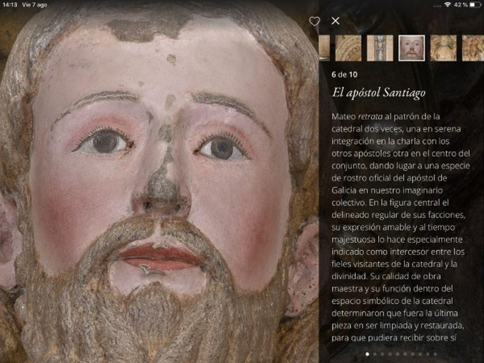 Imagen de la aplicación mostrando el análisis de la figura del apóstol Santiago.