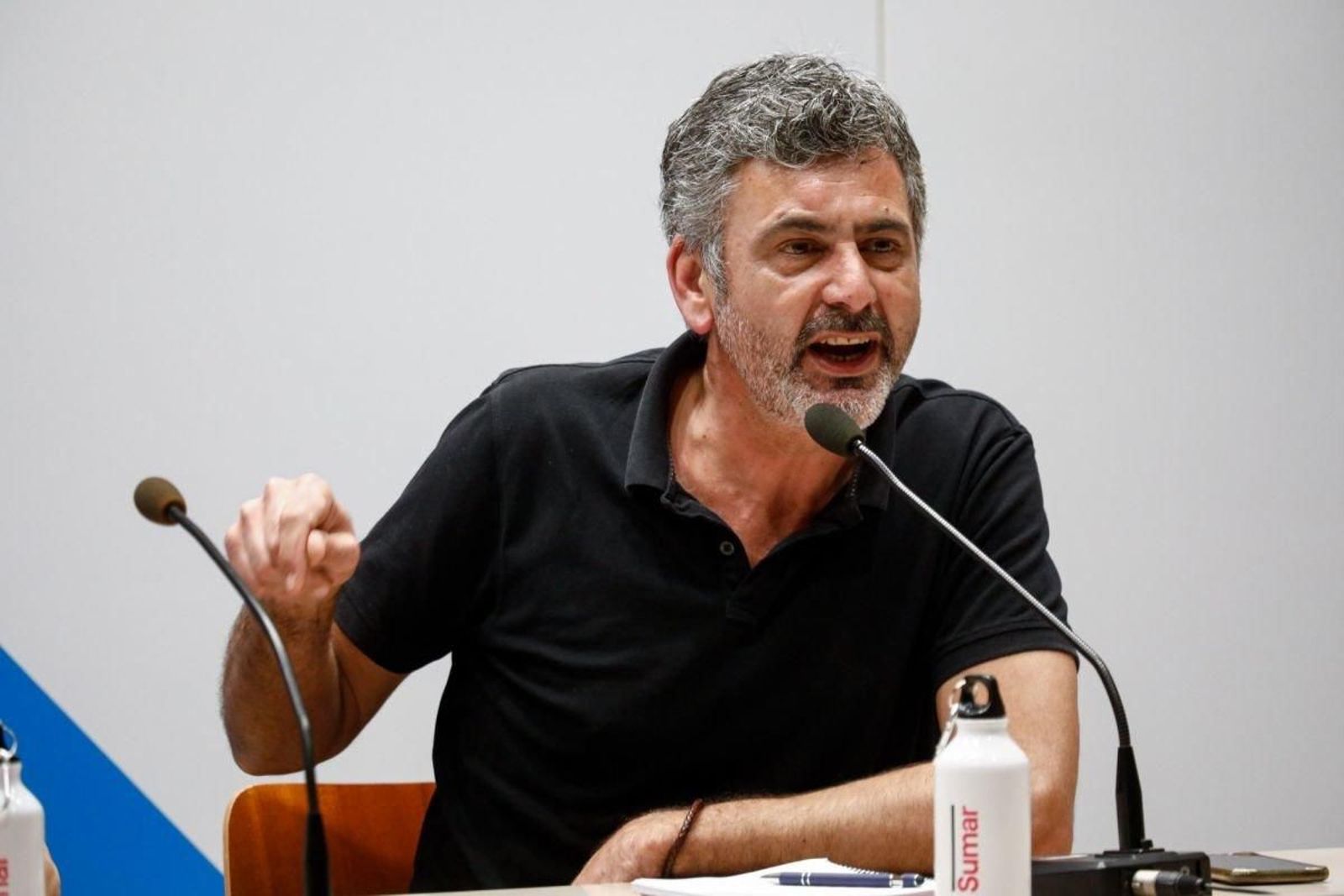 Ramón Sarmiento, durante un mitin de Sumar en Vigo.