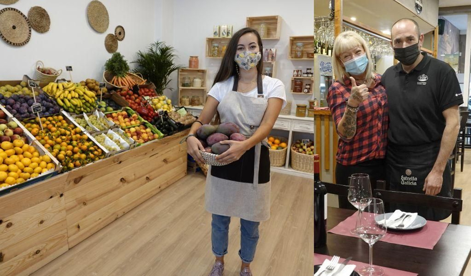 María Agís, a la izquierda, que acaba de abrir una frutería en Pizarro y Carlos Muñiz, a la derecha, con nueva tapería en Serafín Avendaño.