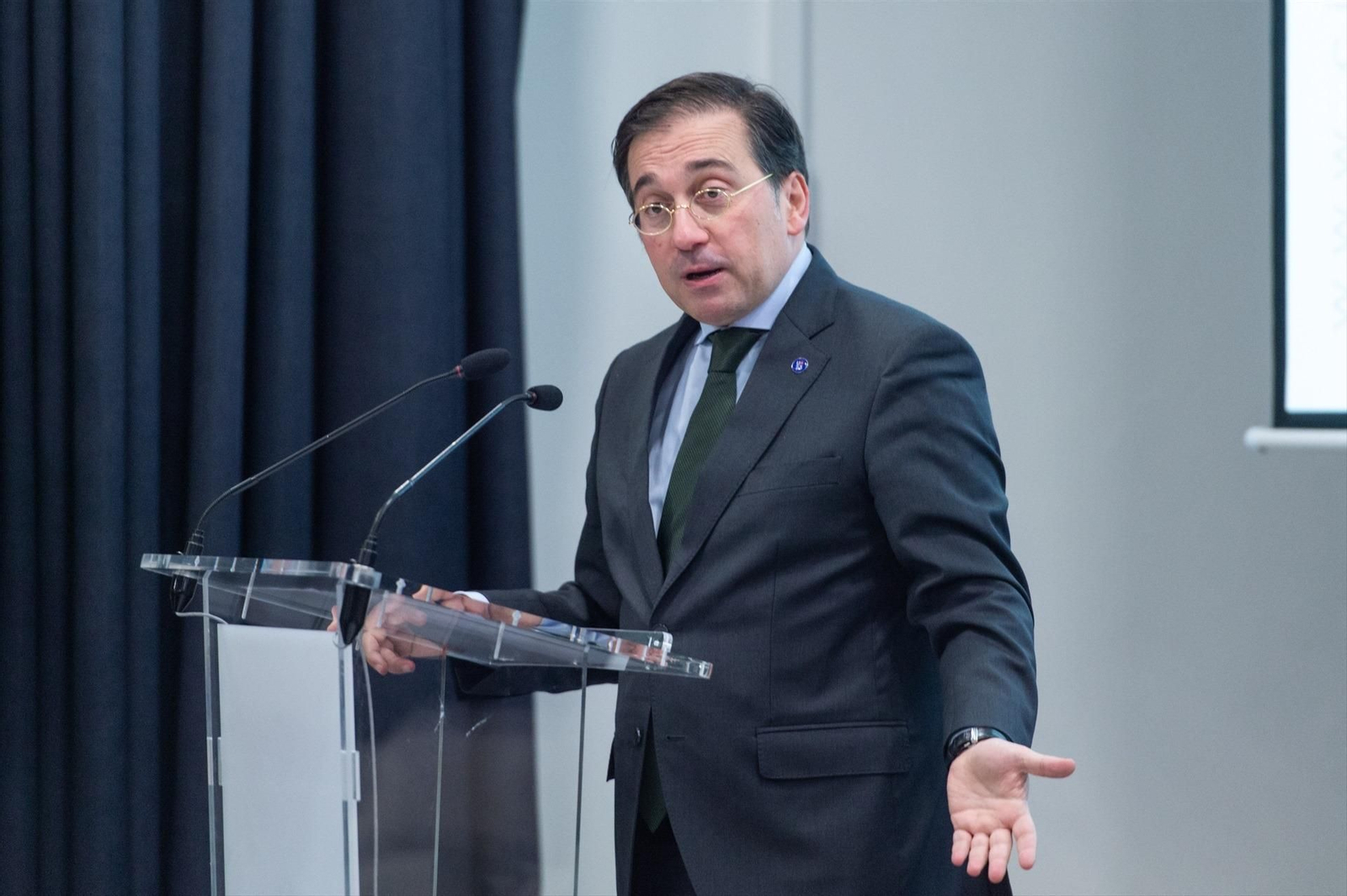 El ministro de Asuntos Exteriores, Unión Europea y Cooperación, José Manuel Albares, durante su intervención en la clausura del Foro 'I+D+C Europa Futura.