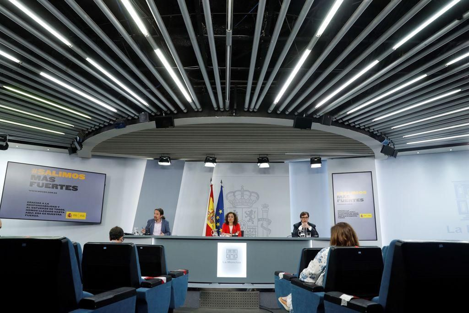 Iglesias, Montero e Illa, durante la rueda de prensa posterior a la reunión del Consejo de Ministros.