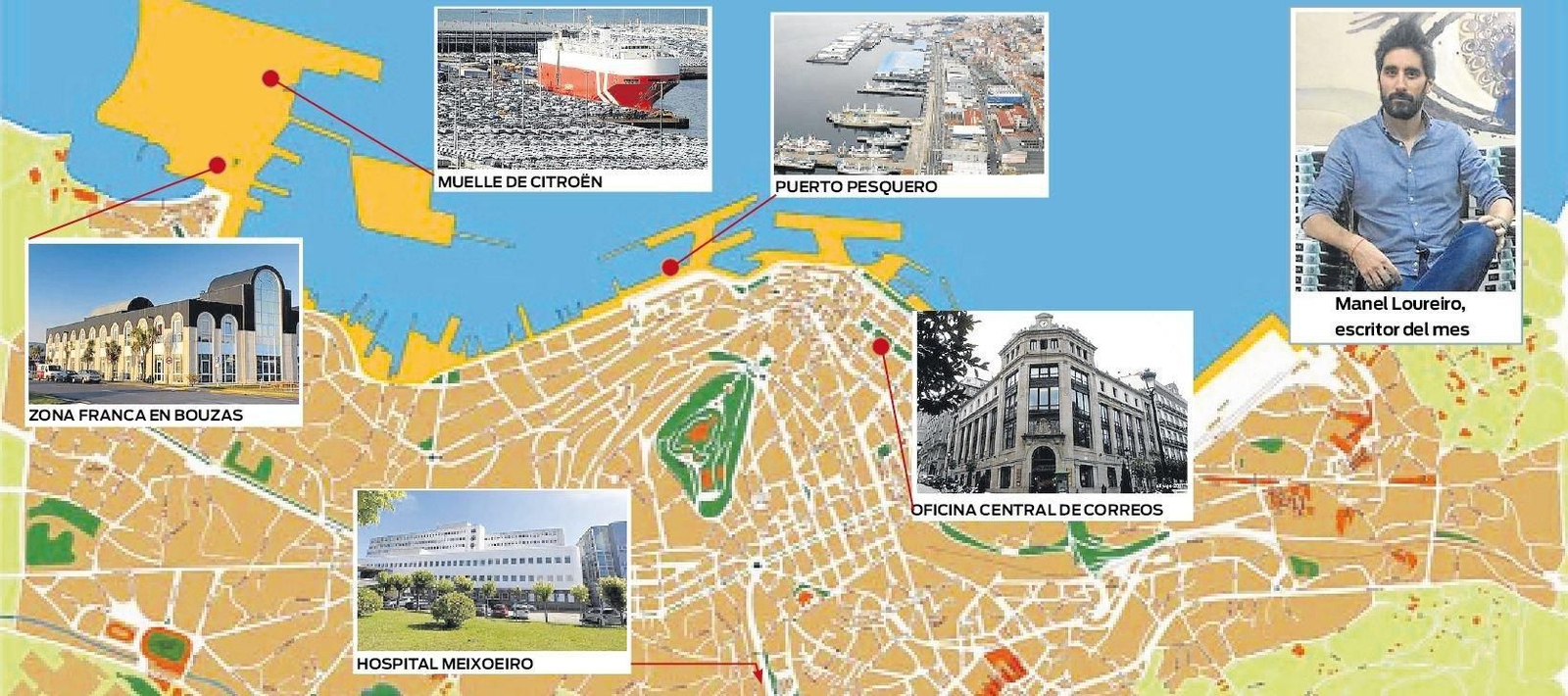 Manel Loureiro¨(arriba, a la derecha), elegido autor del mes por la biblioteca Neira Vilas, nombra cinco puntos seguros en su novela “Apocalipsis Z” que se suman al mapa literario de Vigo.