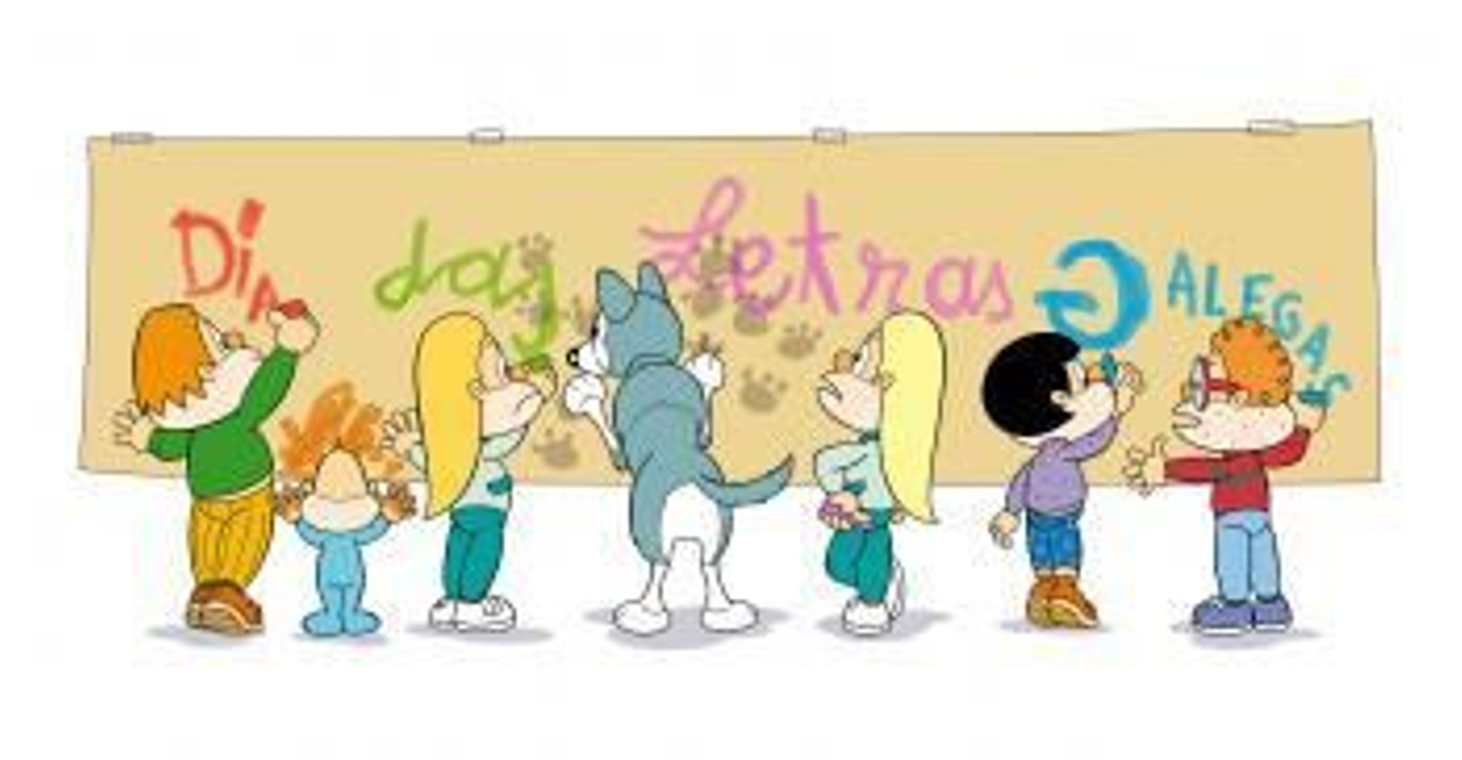 Os populares Irmáns Bolechas e o seu can pintan un mural conmemorativo do Día das Letras Galegas